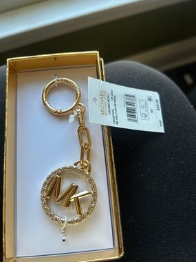Michael Kors Gold-tone Crystal MK Circle Keyring